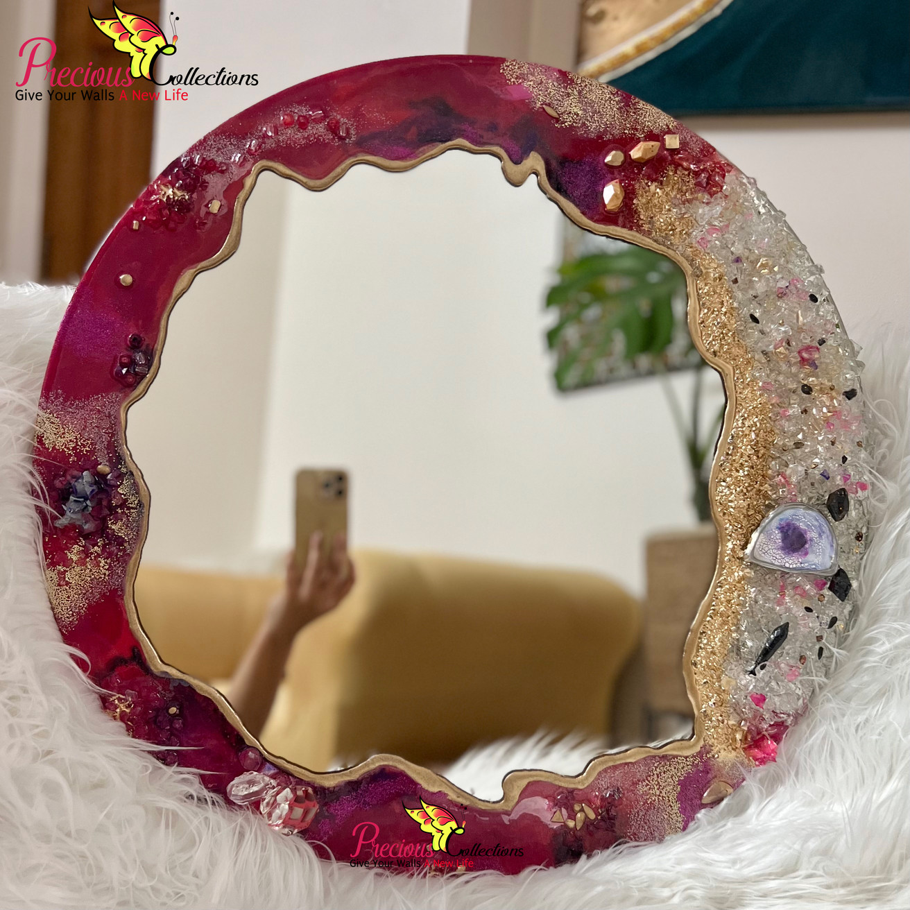 Epoxy Resin Mirror With Crystal Stones