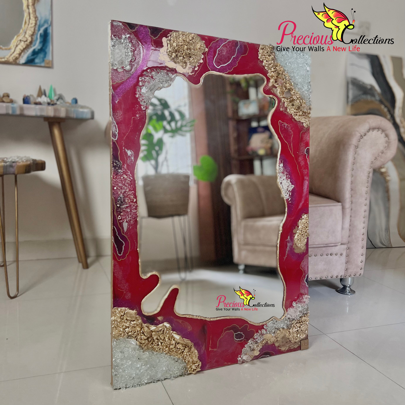 Epoxy Resin Mirror With Crystal Stones