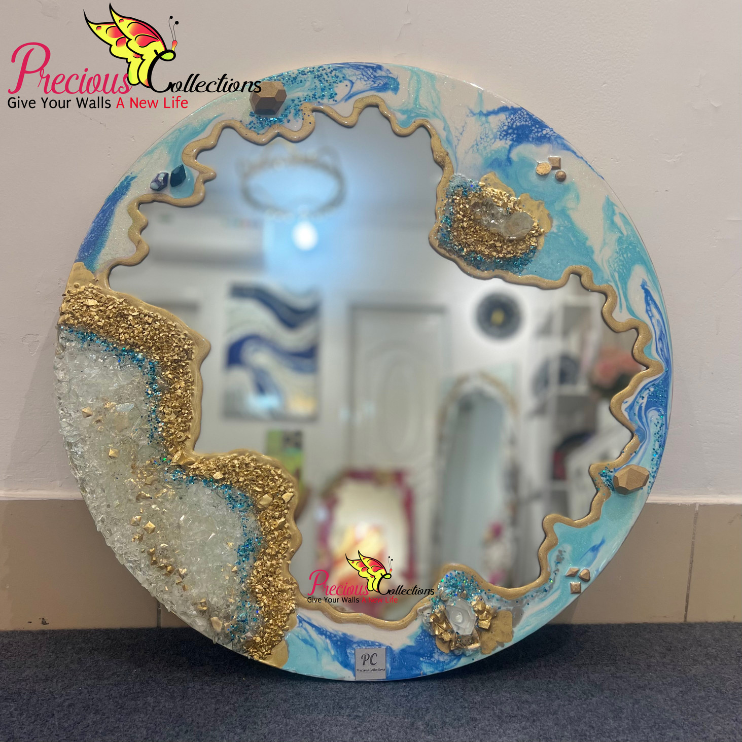Epoxy Resin Mirror With Crystal Stones