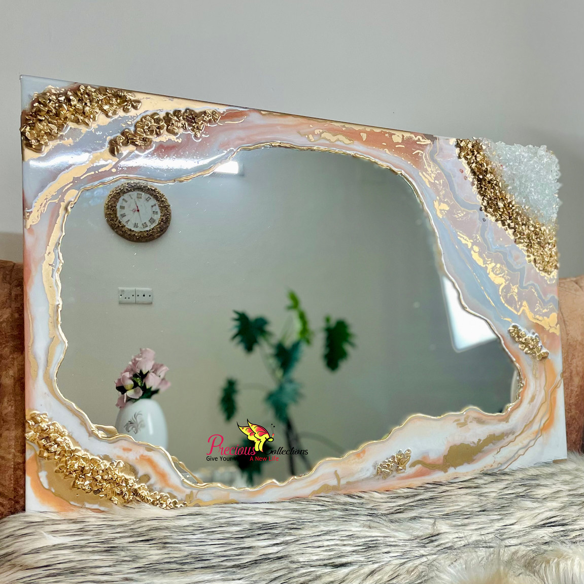 Epoxy Resin Mirror With Crystal Stones