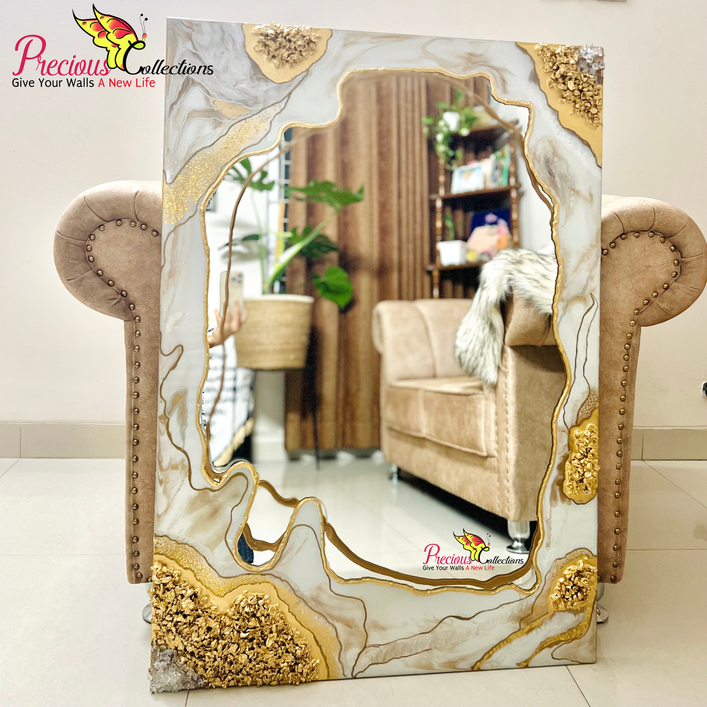 Epoxy Resin Mirror With Crystal Stones