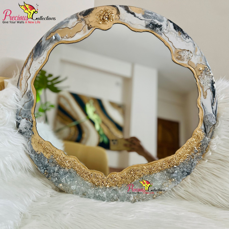 Epoxy Resin Mirror With Crystal Stones
