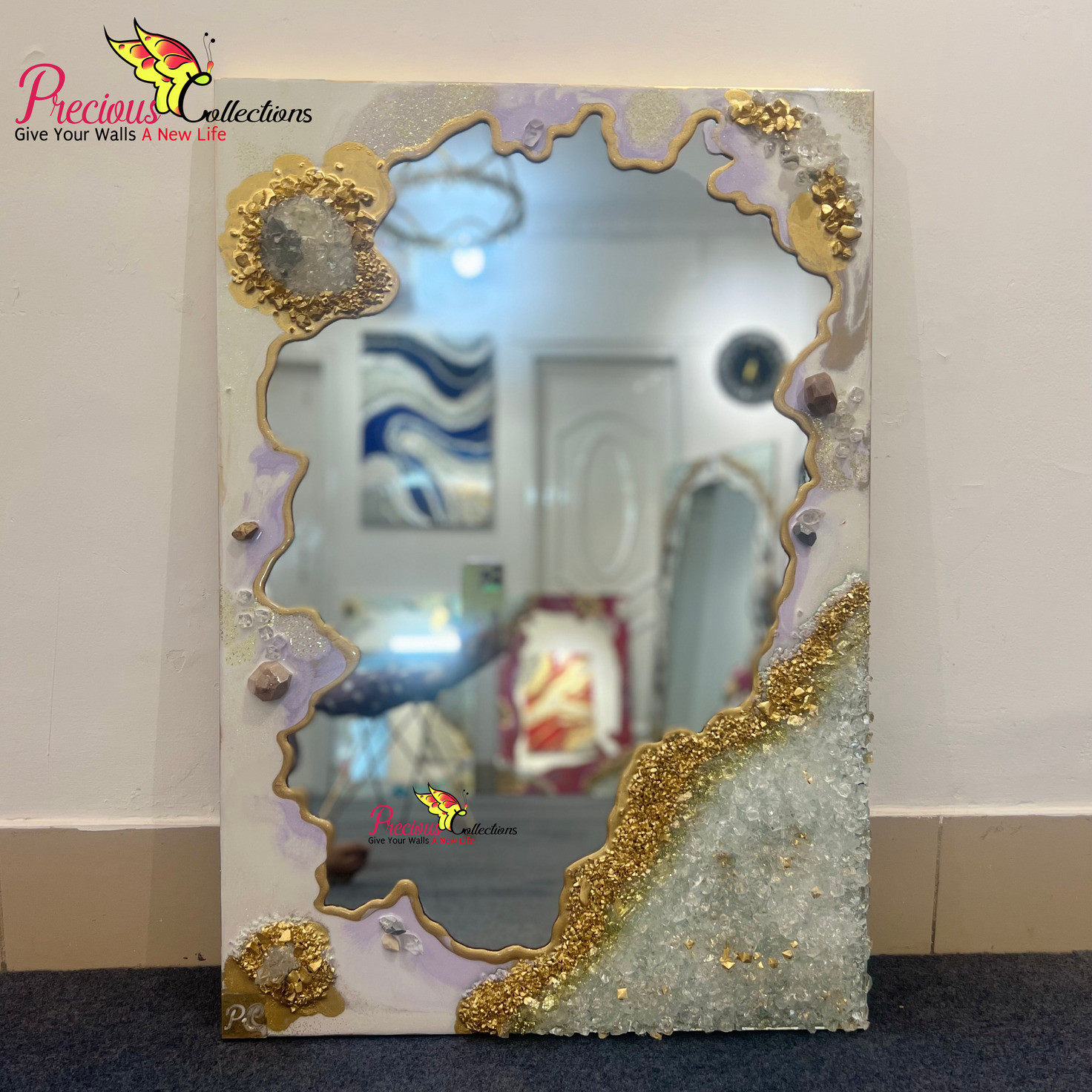Epoxy Resin Mirror With Crystal Stones