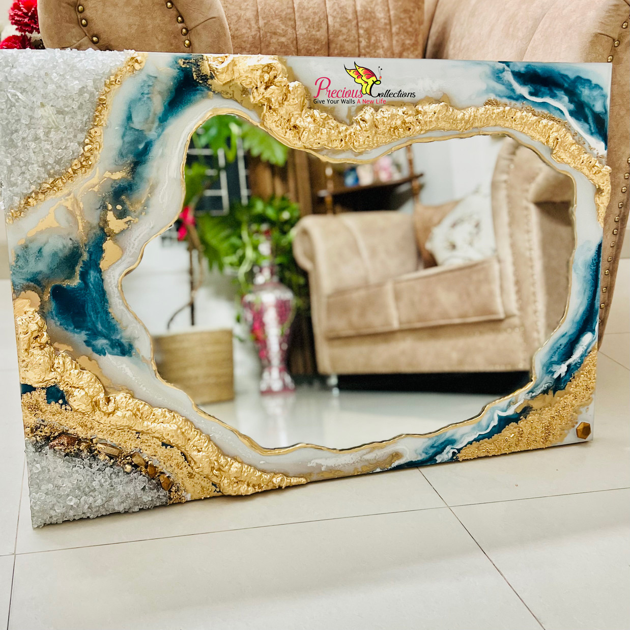 Epoxy Resin Mirror With Crystal Stones