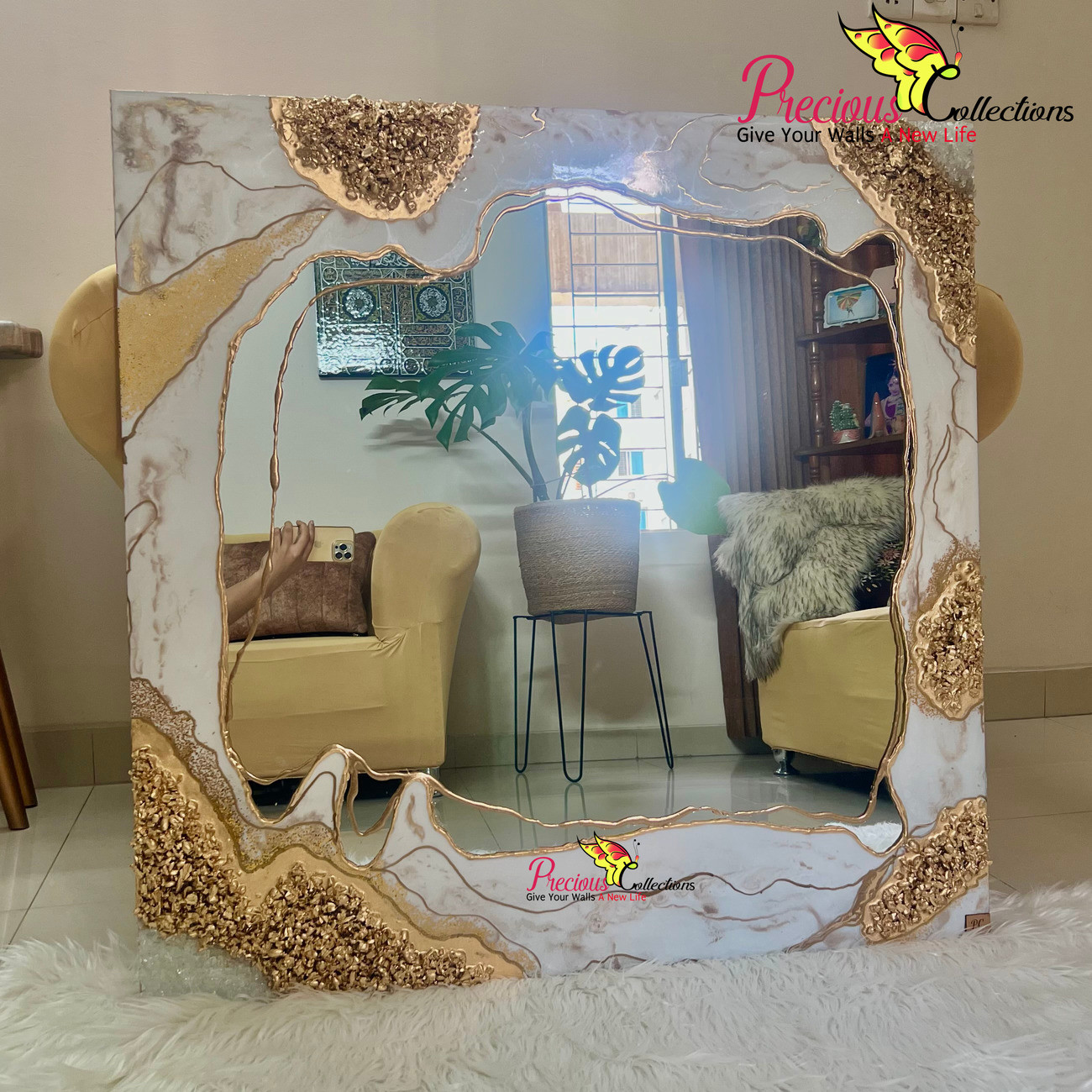 Epoxy Resin Mirror With Crystal Stones