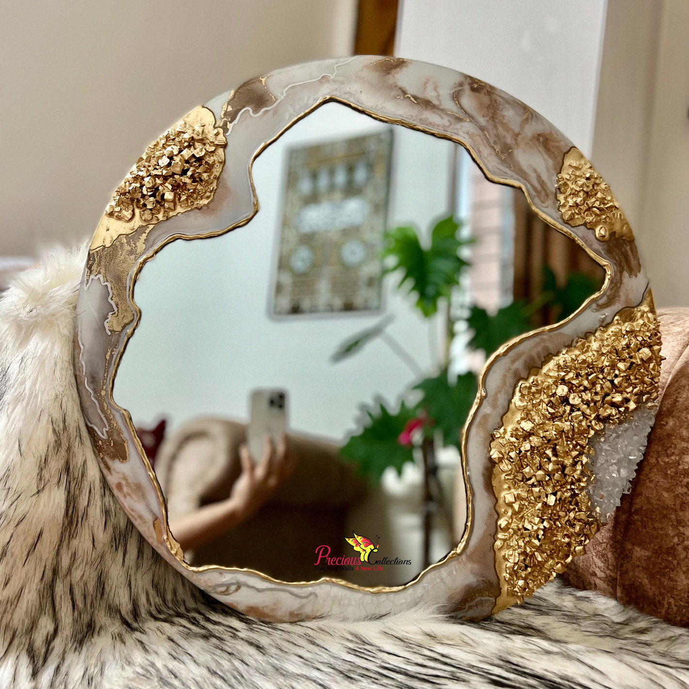 Epoxy Resin Mirror With Crystal Stones