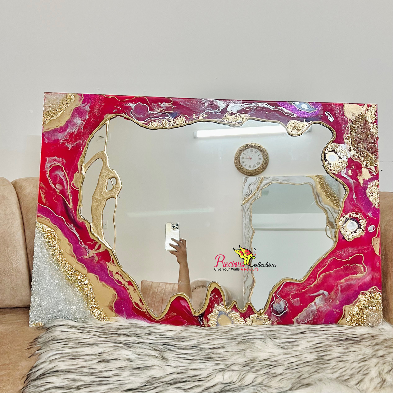 Epoxy Resin Mirror With Crystal Stones