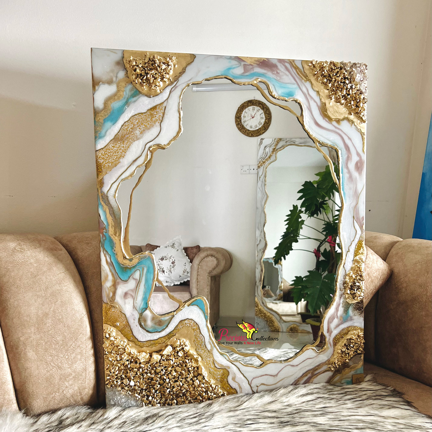 Epoxy Resin Mirror With Crystal Stones
