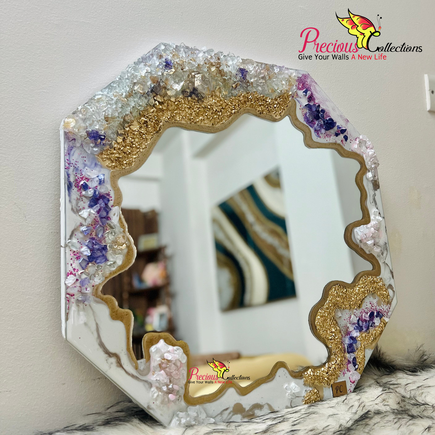 Epoxy Resin Mirror With Crystal Stones